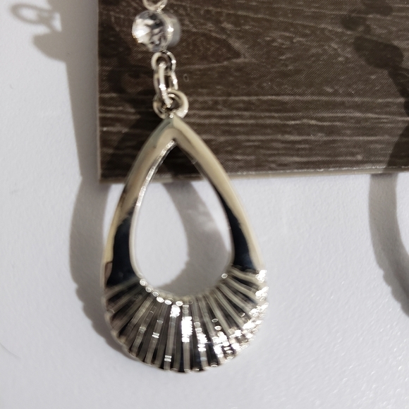 Dainty Silver-tone Crystal Teardrop Dangling Earrings - CUSP by Neiman Marcus - Picture 5 of 11